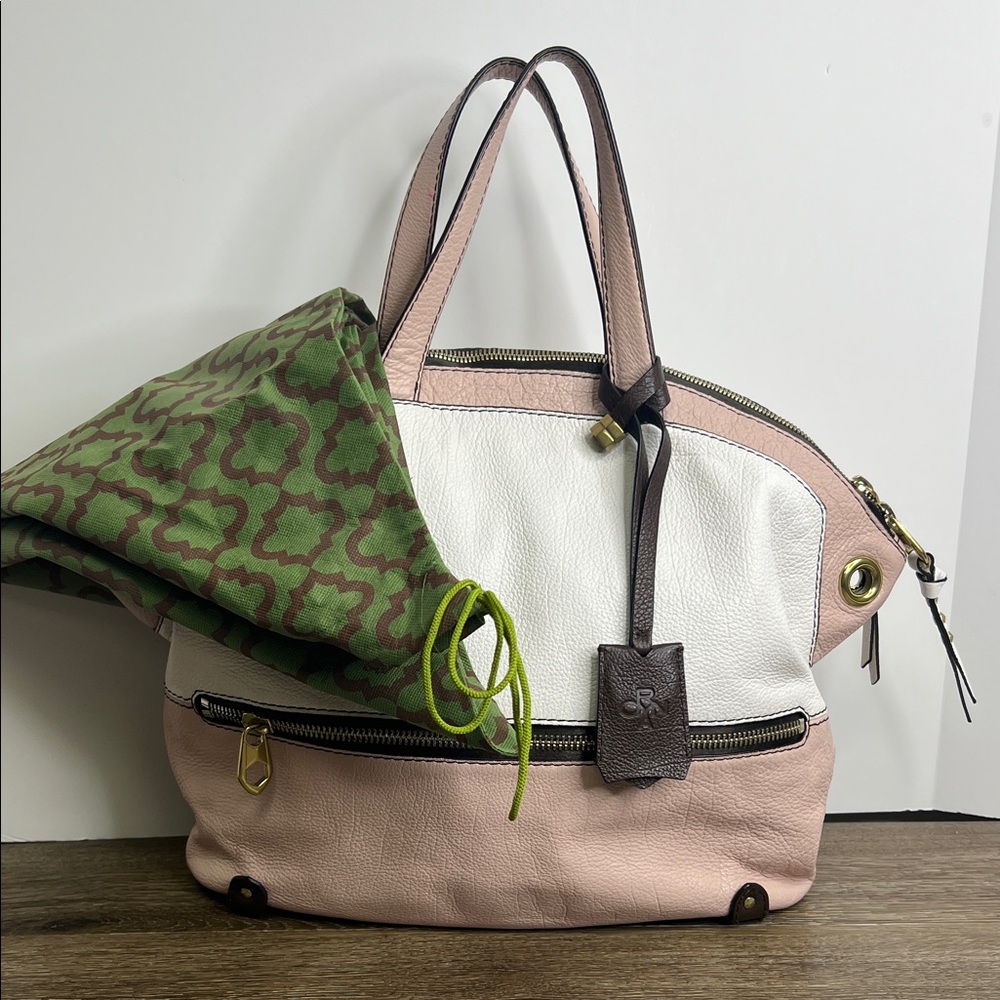 orYANY Colorblock Pebbled Leather Tote – Blush & Cream